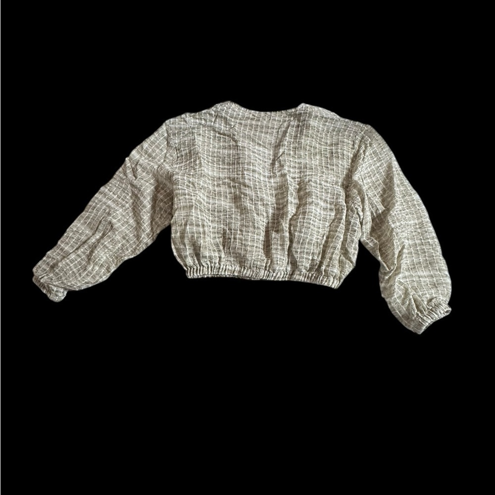 ZARA Cropped Textured Lightweight Bomber Jacket Cream/Sage mix - Picture 4 of 5
